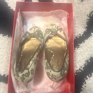 Charles By Charles David Green Floral Canvas Flats